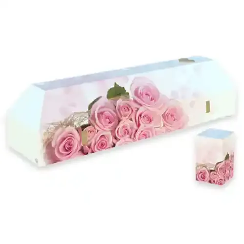 cercueil en carton bouton roses