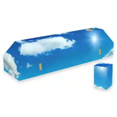 cercueil en carton ciel bleu